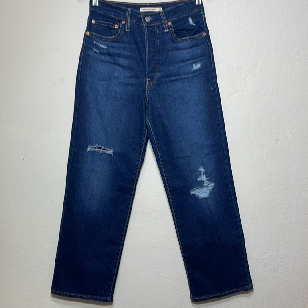Levi’s Ribcage Straight Ankle Jeans Winter Breakdown Dark Wash Size 27